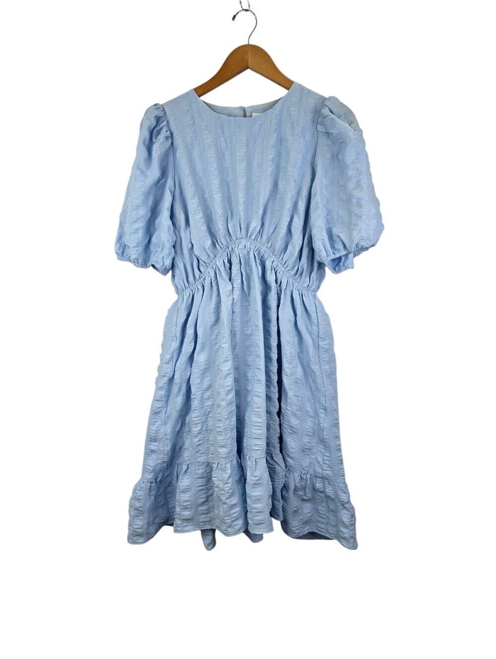 Hyacinth House by Tuckernuck Blue Textured Emersyn Mini Dress Puffy Size Large